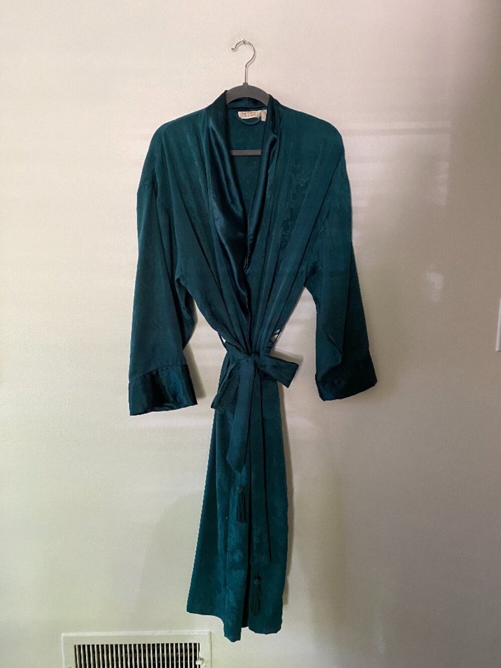 Vintage 1990s Victoria's Secret Gold Label Green Jacquard Robe M/L